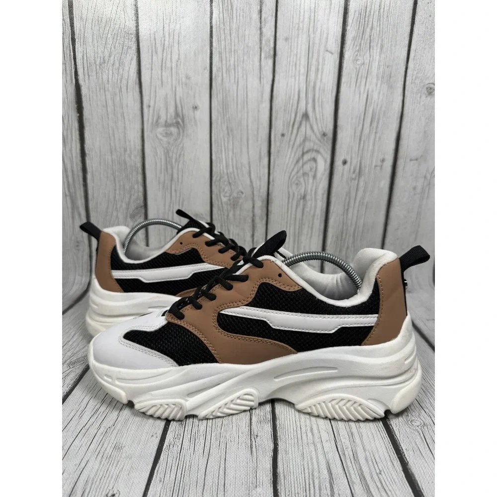Madden NYC White Black Tan Chunky Platform Sneakers Women's Size 10